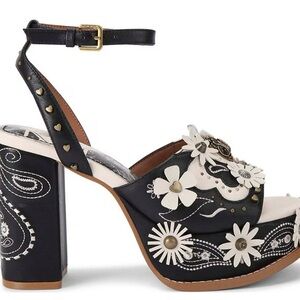 Kurt Geiger Black and White Floral Platform Ankle-Strap Sandal